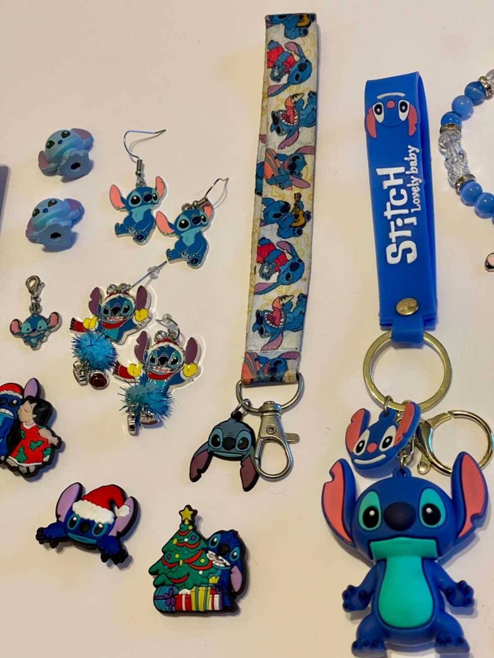 DISNEY LILO & STITCH ACCESSORY JEWELRY LOT SHOE CHARM KEYCHAIN BRACELET EARRINGS